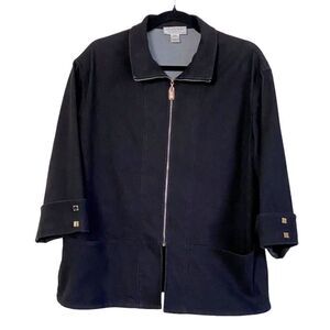 St John Sport by Marie Gray Black Denim Zip Up Jacket Sz S